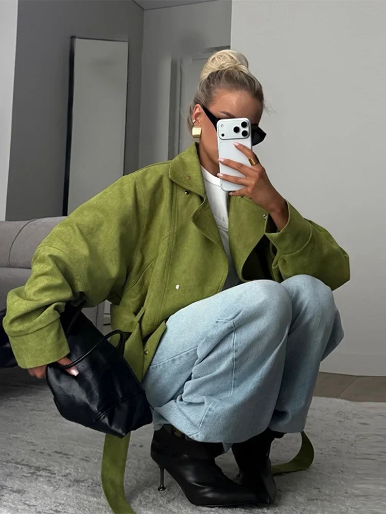 Damenmäntel mit Stehkragen, Schnürung an der Taille, kurze Windjacke, Frühlingsjacke für Damen, langärmlig, schmal geschnitten, modische neue Oberbekleidung – Detail 16