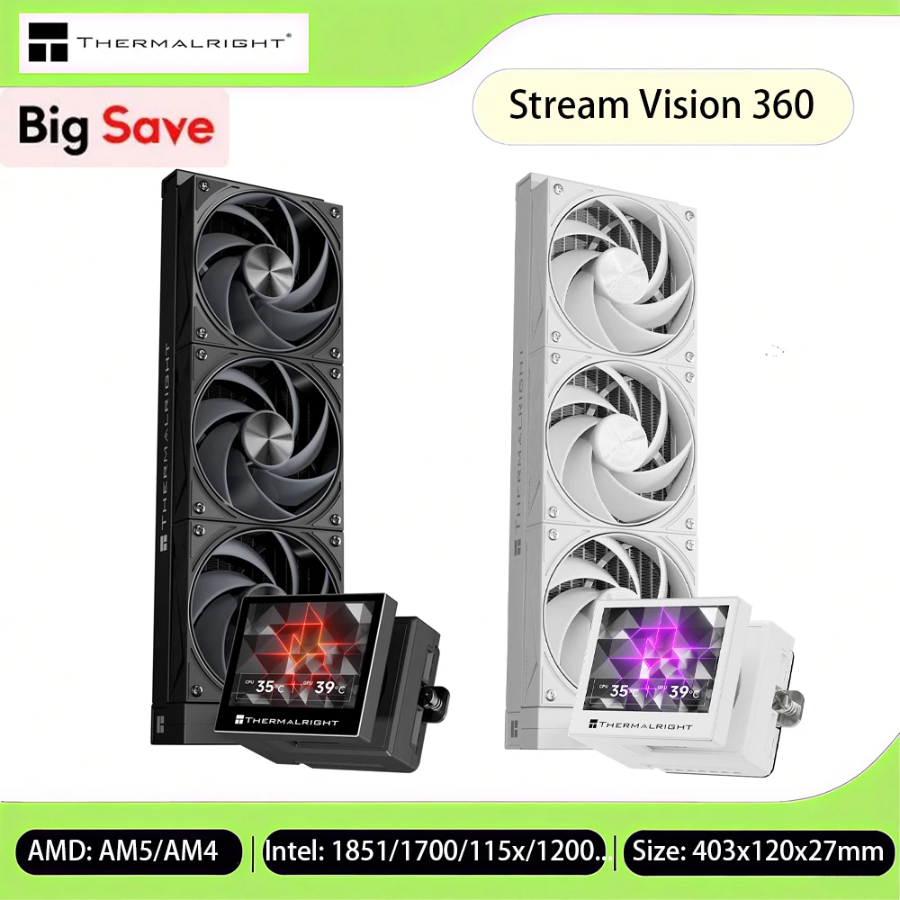 Thermalright Stream Vision 360 مبرد مياه متكامل 360 مم 3.5 بوصة/دقة شاشة LCD 680x480/AM4/AM5/LGA 1851/1700 #1