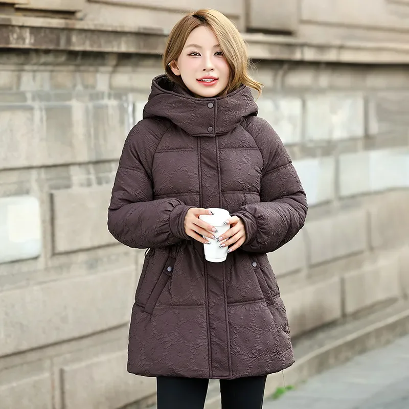 

Casual Mid-Length Down padded jacket women new winter Parkas fashion hooded zipper loose thick Warm cotton clothes female T652