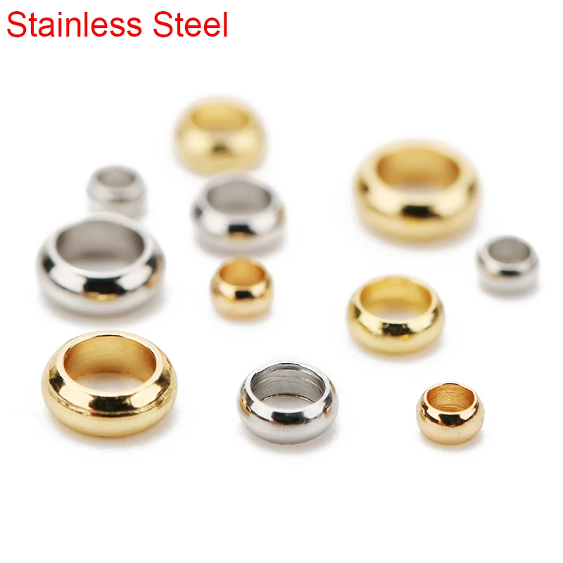 100 stücke 2mm 2,5mm 3mm Edelstahl Crimp Ende Perlen Metall Lose Große Loch Stopper Spacer Perlen für Diy Halskette Schmuck Machen