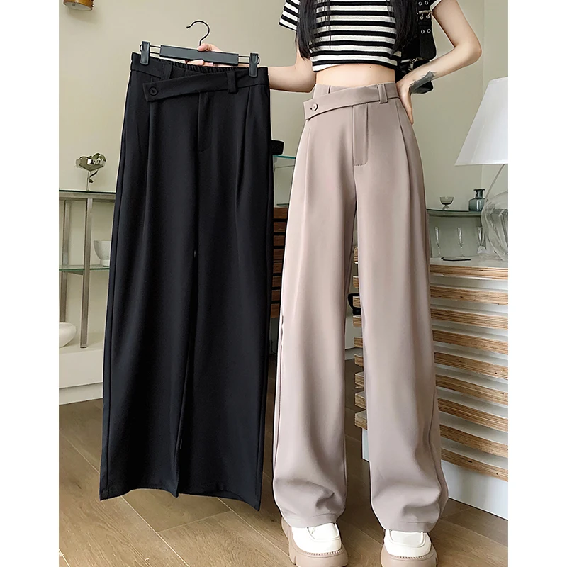 High Waist Drapey Suit Pants Women Spring Summer 2025 New plus Size Flattering Loose Wide Leg Trousers Korean Style Straight Cut