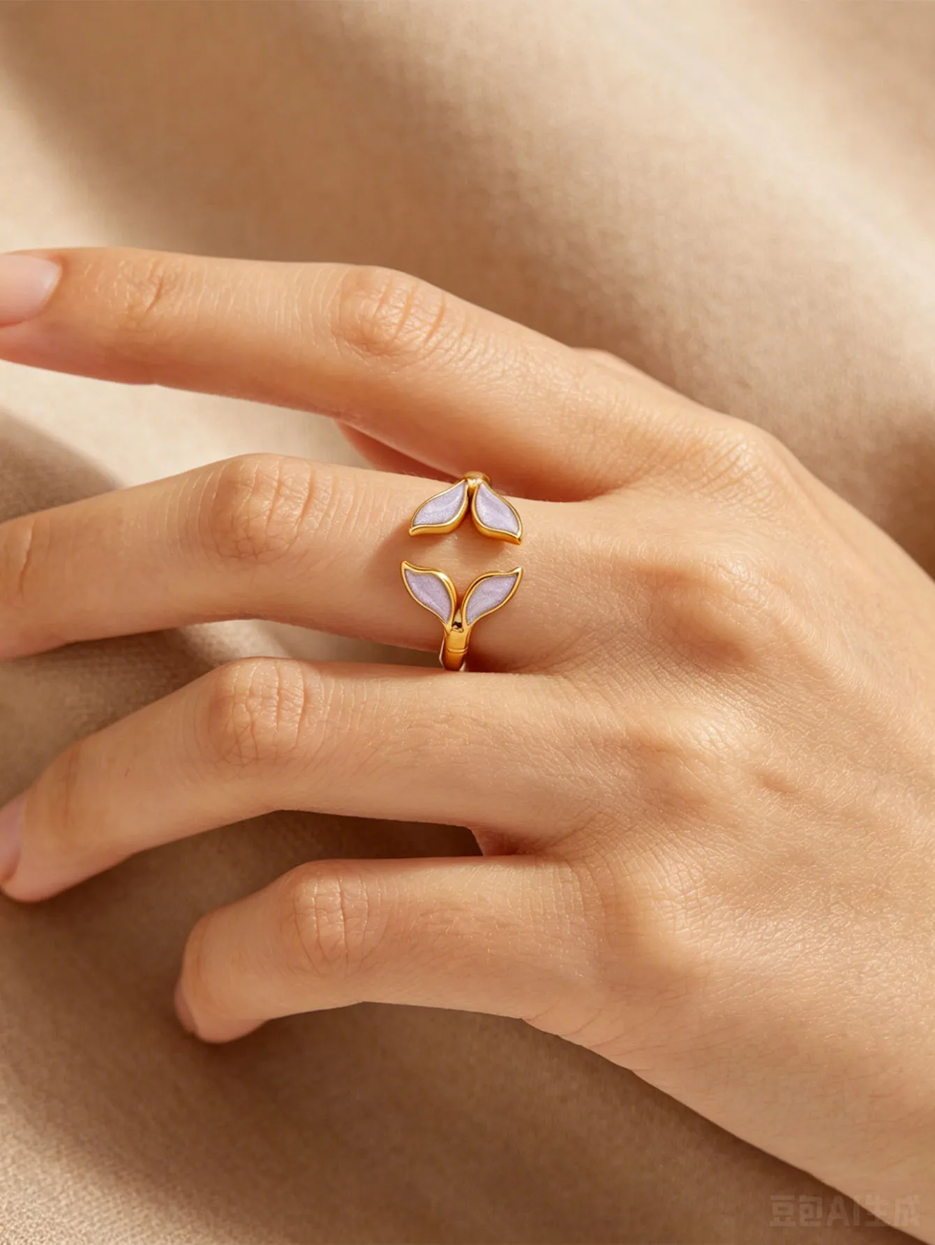 Elegant Stainless Steel White Enamel Fishtail Open Ring For Women 18k Gold Plated Ocean Theme Marine Life Ring Boho Jewelry
