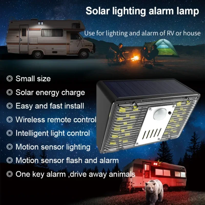 Solar Light Alarm Lamp Remote Control Security Alarm Motion Sensor Alarm Siren 129DB Detector For Home Yard Outdoor