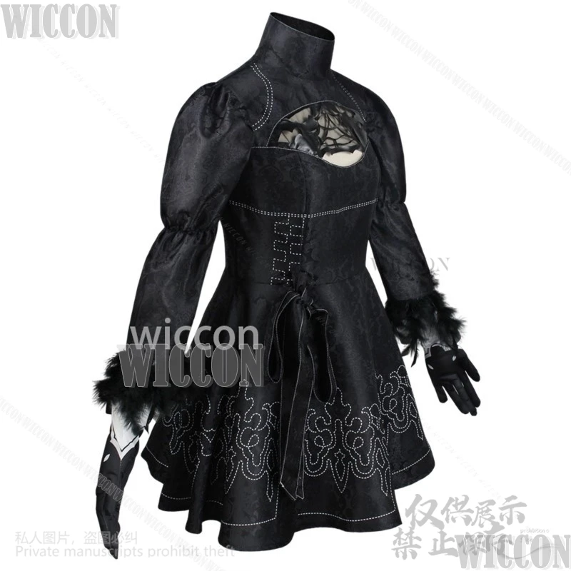 Nier Automata Anime Game Yorha 2B Cosplay Goth Costume Lolita Black Dress Wig For Girl Women Halloween Party Roleplay Customized