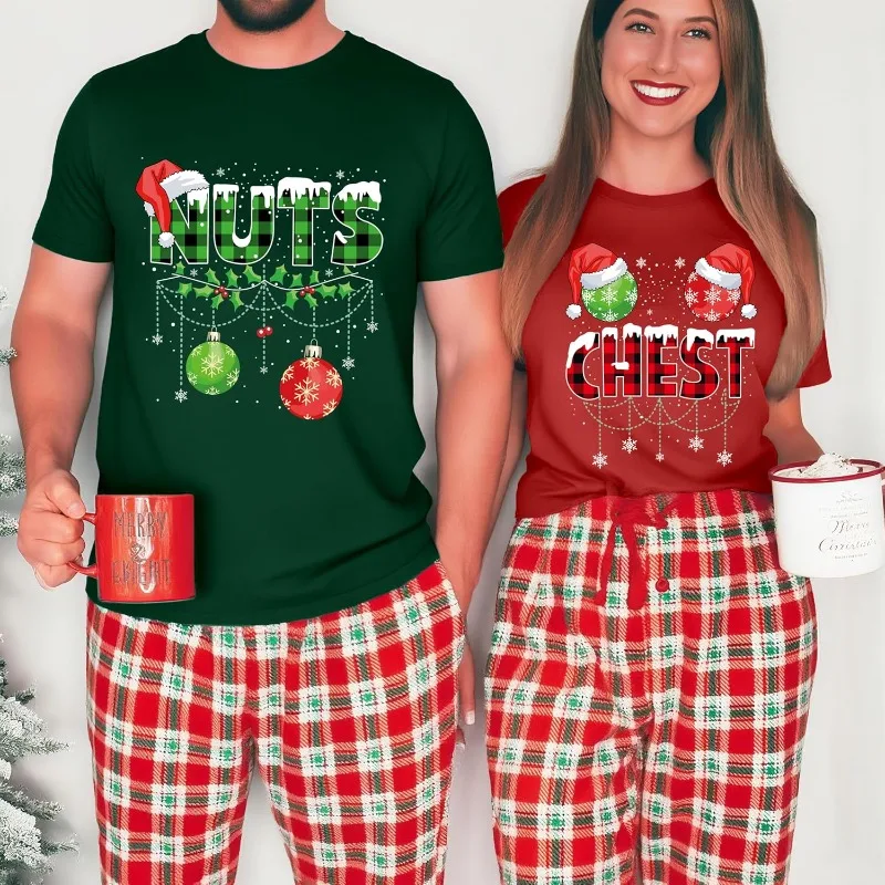 クリスマスカップルシャツ メリークリスマス 家族お揃いクリスマス衣装 面白いホリデーグラフィック クルーネックコットンTシャツ
