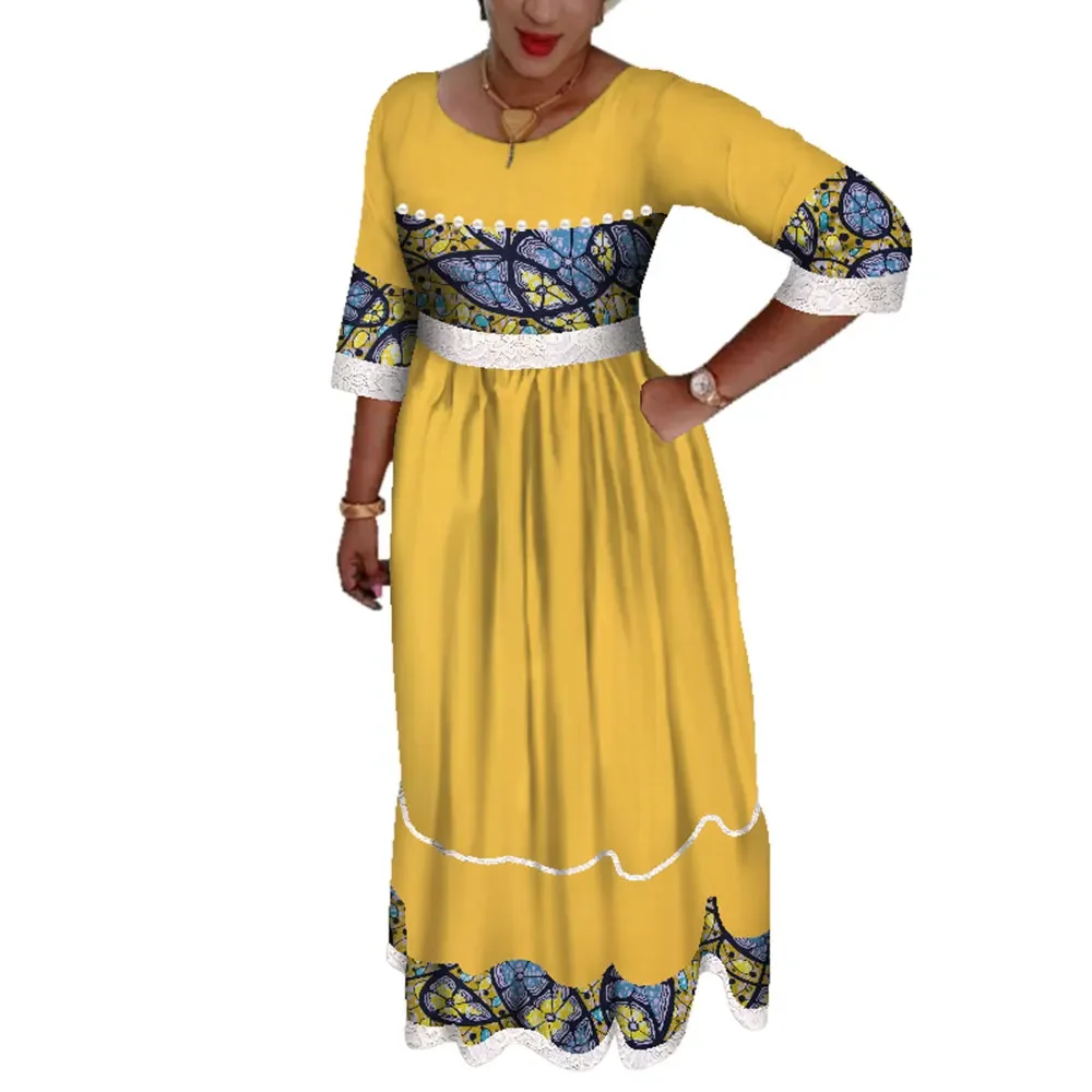New African Dresses for Women Bazin Riche African Clothes Lace Pears Print Long Dresses Dashiki Women African Clothing WY3627