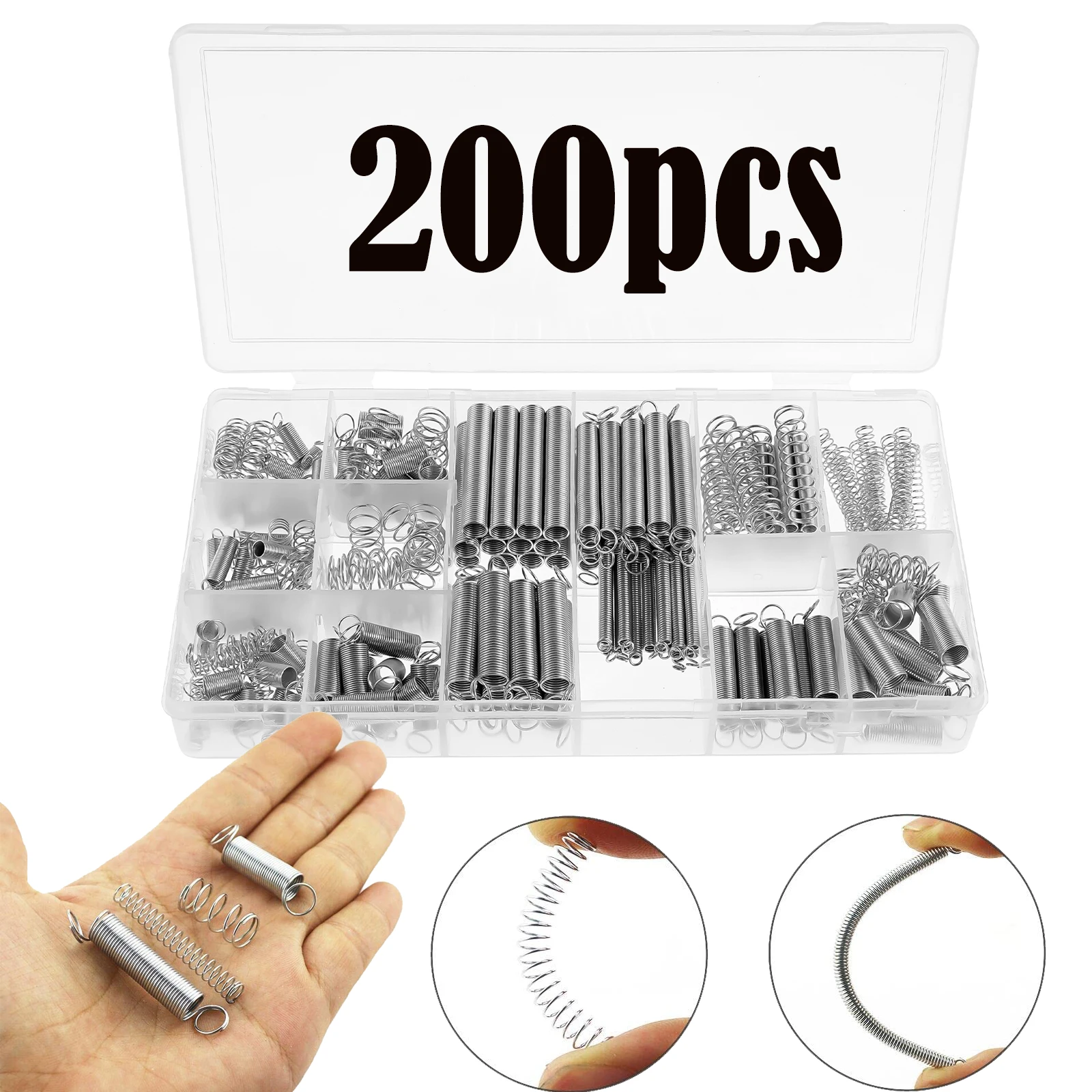 

200Pcs Compression and Extension SpringAssortment Set 20 Different Sizes 4 mm to 9 Galvanized Steel Loose Steel Coil Springs