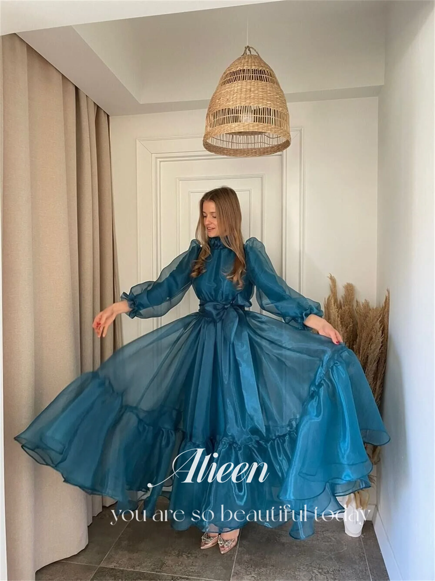 Aileen Multi-layer Organza Round Neck Puff Sleeves Womens Dresses for Formal Occasions Reception Dress Women Elegant Party 2024