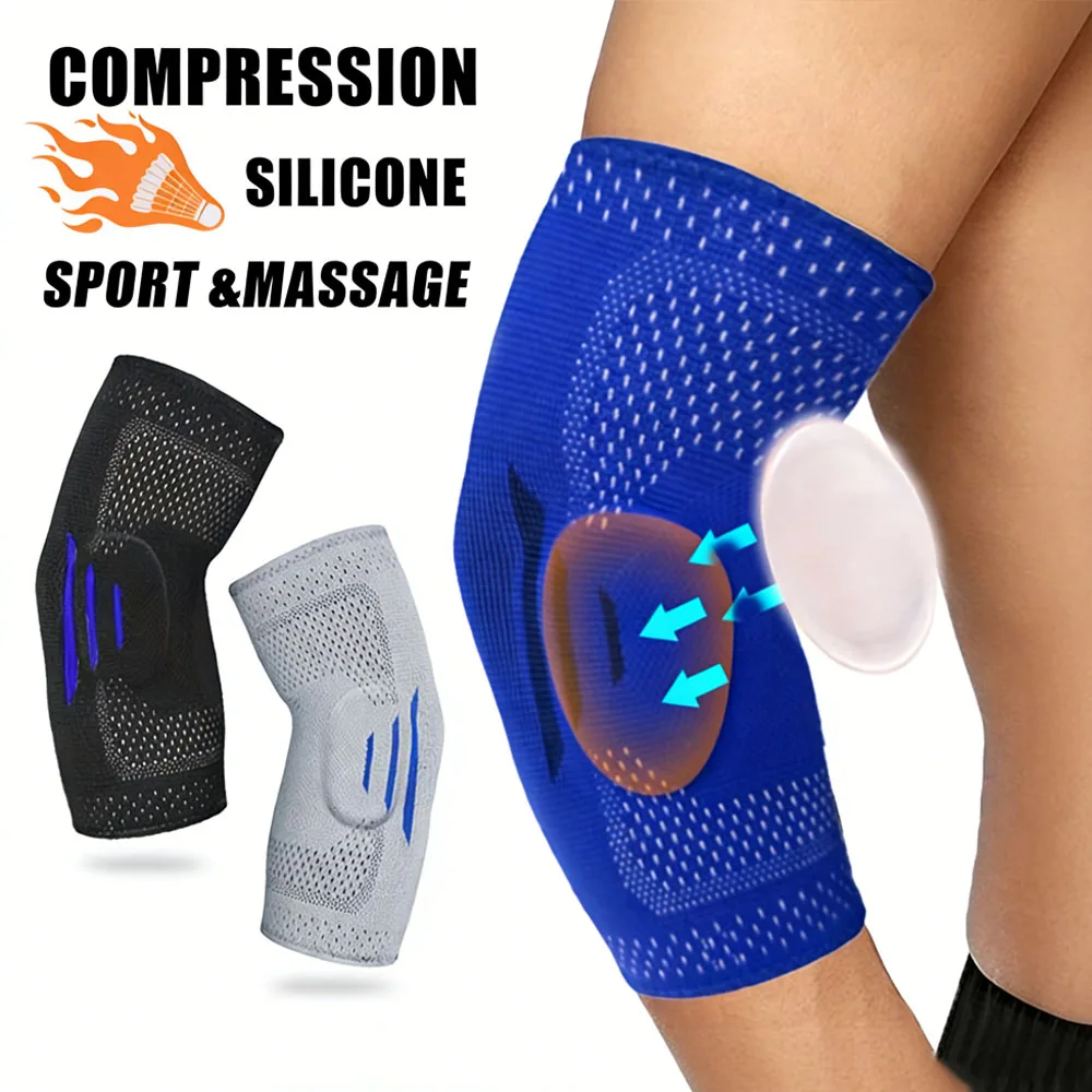 1pc Sports Elbow Brace,Unisex 3D Knitted Silicone Compression Elbow Sleeve, Adjustable Support Brace for Tennis, Basketball,