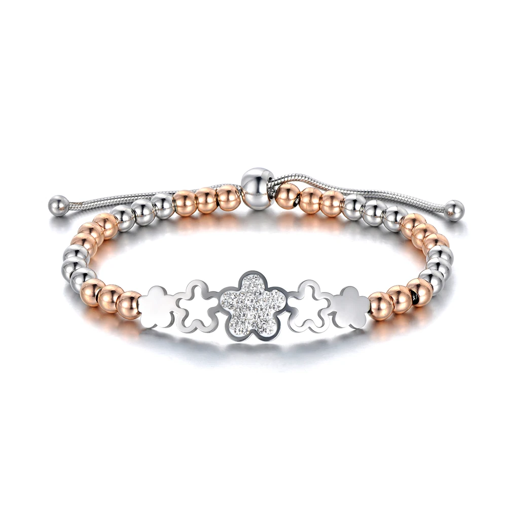 Lokaer Trendy Stainless Steel Beads Charm Bracelets Star/Heart/Flower/Tree Design Bracelet Lace Up Adjustable Jewelry B19082