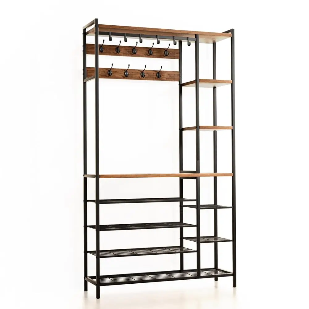 

Hall Tree With Shoe Rack, 5 In 1 Entryway Coat Rack, 15 Hooks, Freestanding Storage Shelves, 11.81 X 39.37 X 70.87 Hes, Rustic