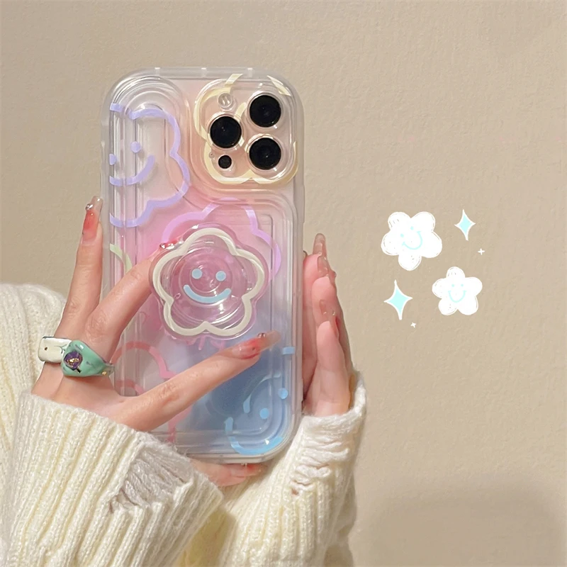 Phone Case For iPhone 16 14 Pro Max 15 13 12 11 XS Max 7 8 Plus X XR SE 2020 Flower Cover Grip Holder