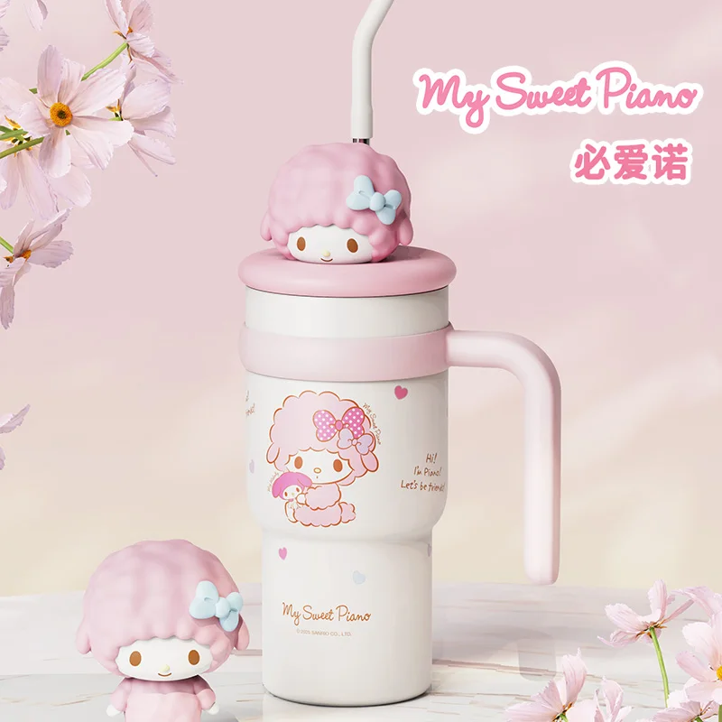Nuevo Sanrio Faimly Hellokitty Cinnamoroll Meldy Piano 700ml taza de agua taza de paja de gran capacidad periférico de animé taza térmica regalos