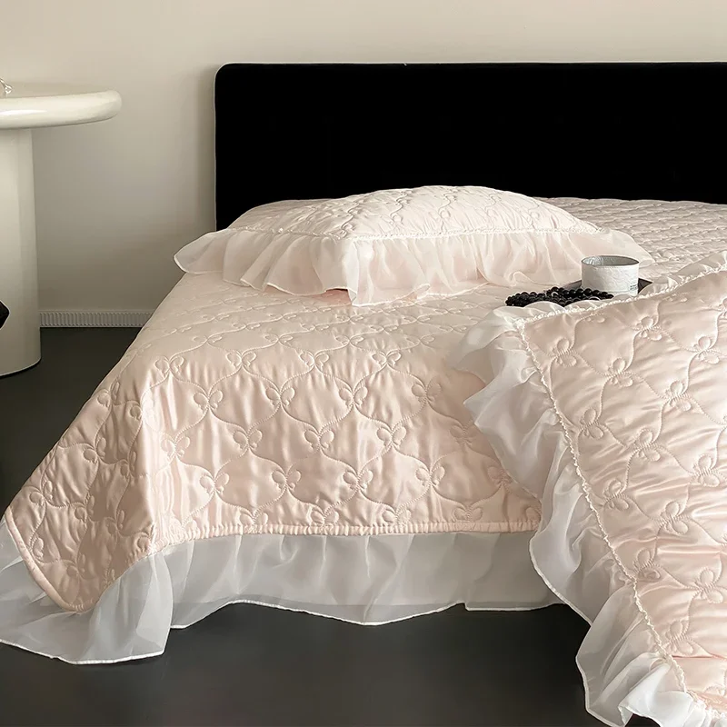 Imagem -02 - Luxo Acolchoado Cama de Casal Consolador Lace Bedding Grupo Room Decor Summer Blanket Ice Silky Camas Duvet Primavera