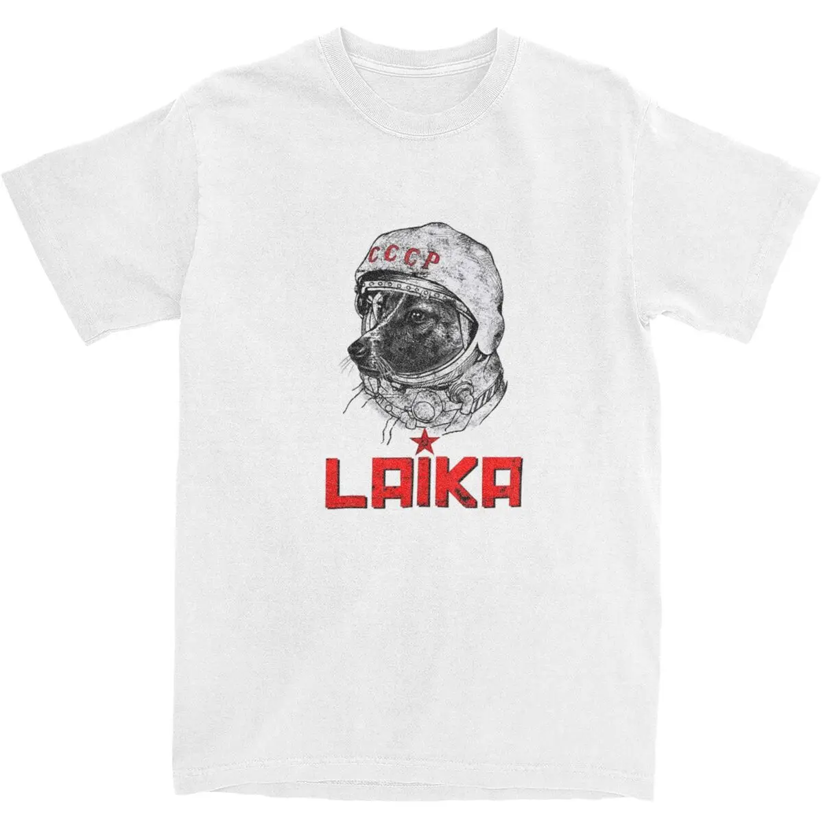 

CCCP Rusia Laika Space Urss Astronauta Dog T Shirt Men Animal 100% Cotton T Shirts Summer O Neck Tee Shirt Casual Plus Size Tops