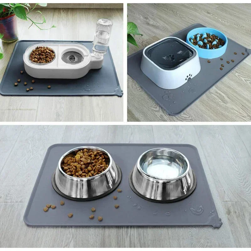 Silicone Pet Food Bowl Mat with High Lips Non-Stick Waterproof Pet Food Feeding Pad Puppy Feeder Bowl Placemat Tray 48cm*30cm