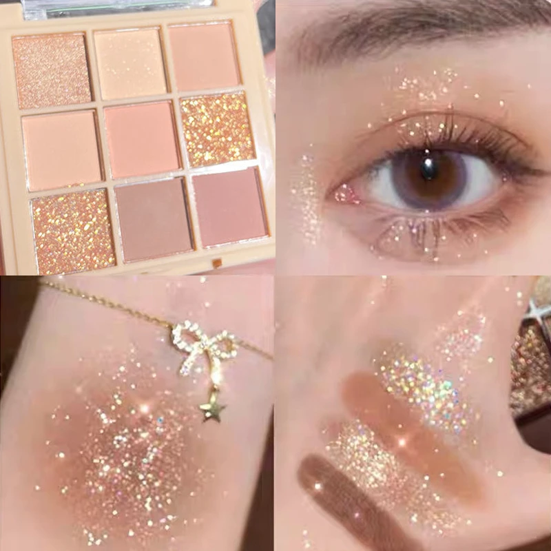 9-Farben-Lidschatten-Palette, glitzernde, perlmuttfarbene Lidschatten-Palette, Make-up für Anfänger, Lidschatten, Augen-Make-up-Palette, kosmetisches Make-up