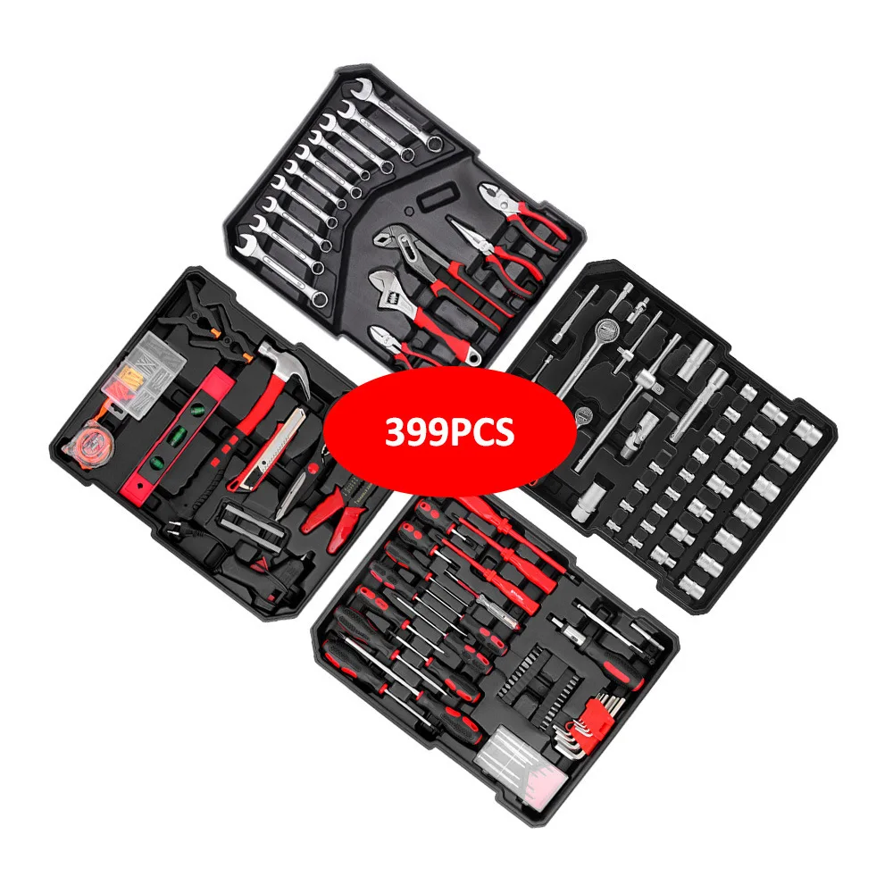 399PCS OEM Hardware Tool Utensili manuali Chiave a cricchetto Chiave in acciaio Set di chiavi Set di strumenti per cacciavite meccanico Cassetta degli attrezzi