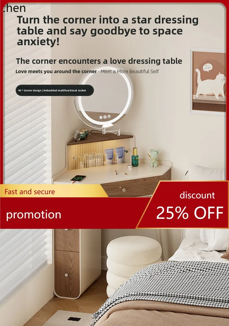 

HXL Triangular Corner Dressing Table Storage Cabinet Integrated Bedside Corner Makeup Table Small