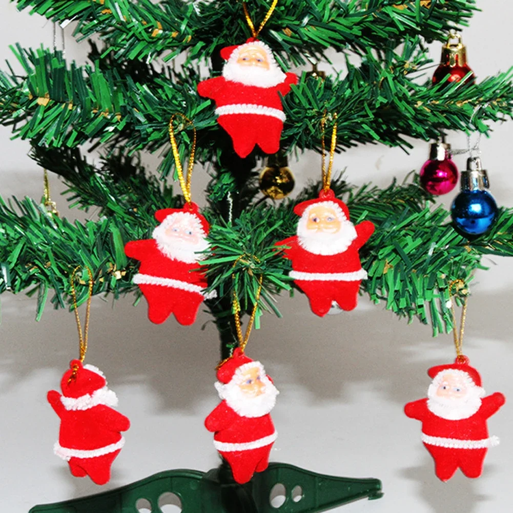 6Pcs/Set Christmas Tree Colorful Santa Pendant Mini Santa Claus Doll Glittering Hanging Ornament New Year Home Party Decor