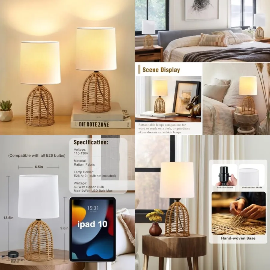 

Rattan Lamp Boho Lamps Set of 2-3.75" Mini Table Lamp End Table Decorative Small Lamps for Small Spaces Bedroom Nightstand Livi