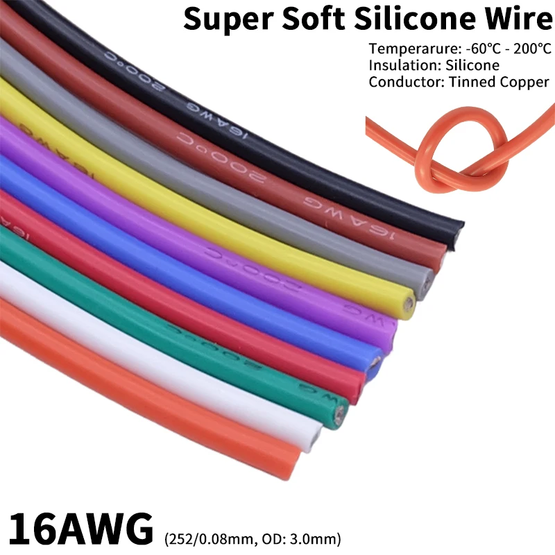 Copper Wire 16AWG Super Soft Silicone Rubber Insulation High Temperature Flexible Heat-Resistant DIY Lighting Electronic Cable