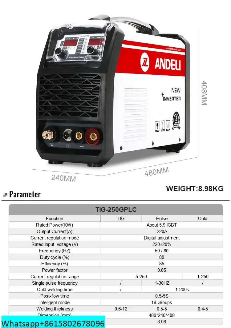 ANDELI Intelligent Welder Hot Sale TIG-250GPLC TIG/COLD/PULSE/CLEAN/SMART/Au-Ag Cold Welding Multifunctional TIG Welding Machine