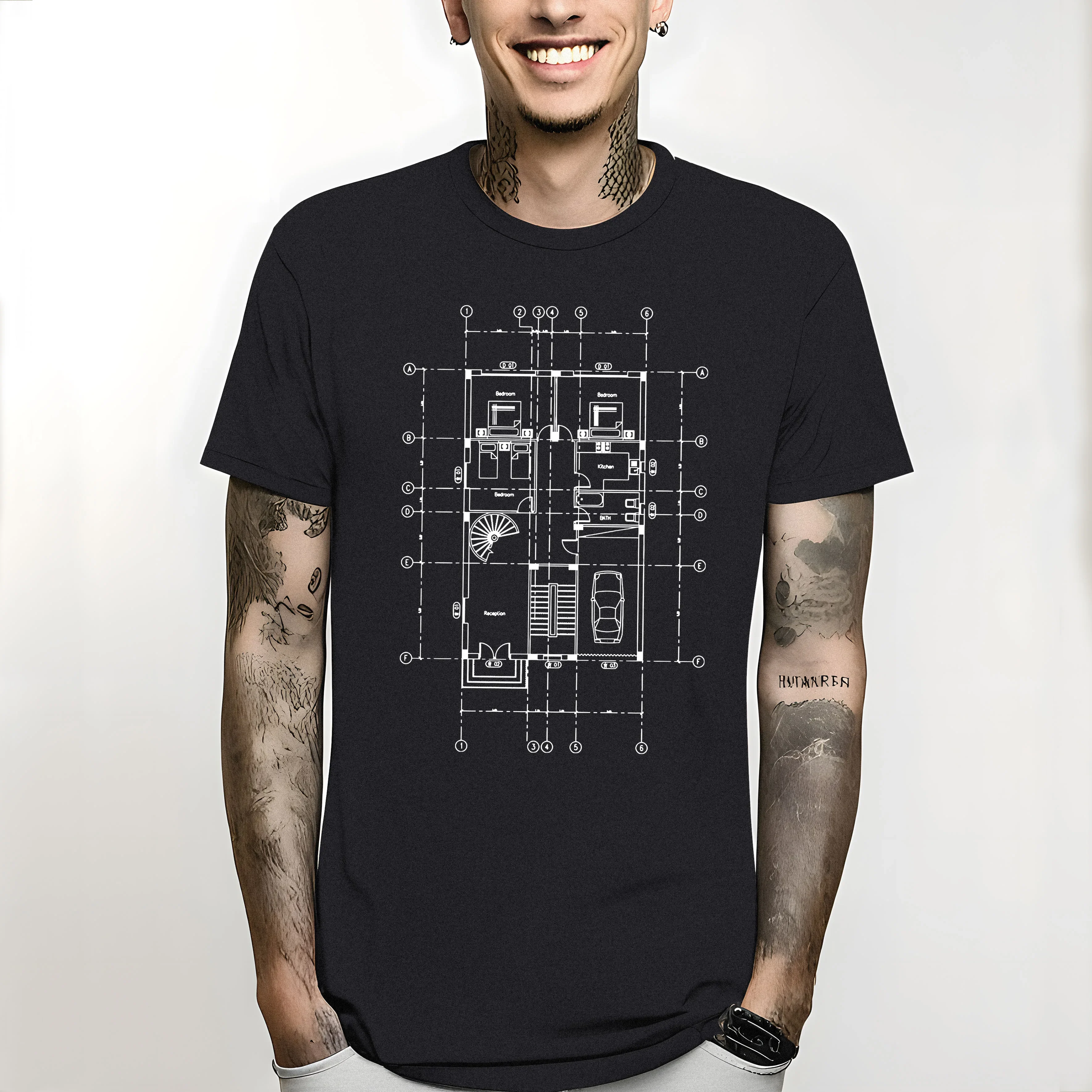 Architecture House Floor Plan T Shirts Summer Style T-shirt Mens Clothing Graphic Cotton Streetwear Short Sleeve Birthday Gifts