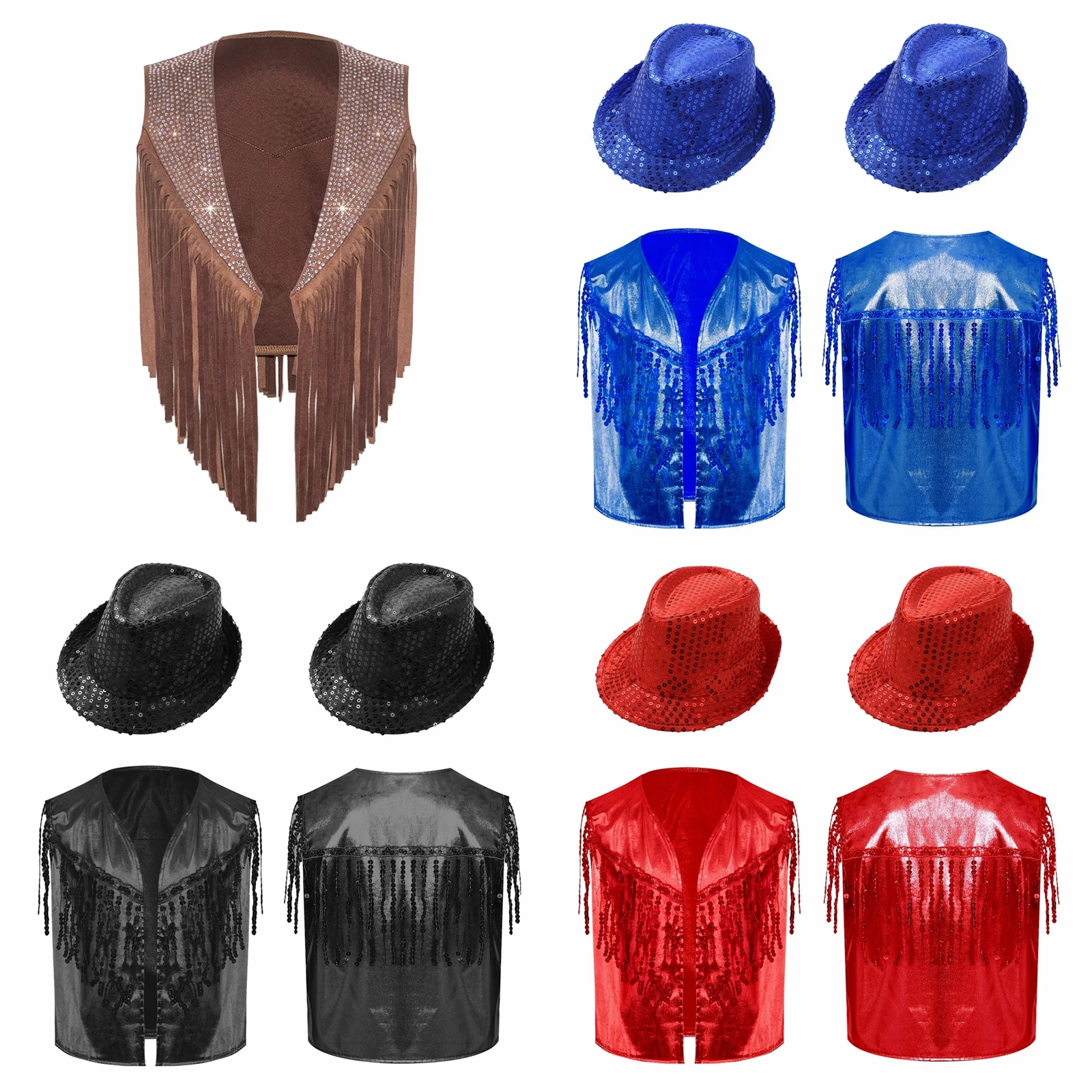 Children's Sleeveless Open Front Waistcoat Girls Western Cowgirl Costume Cowboy Tassels Fringe Vest Halloween Carnival Tops