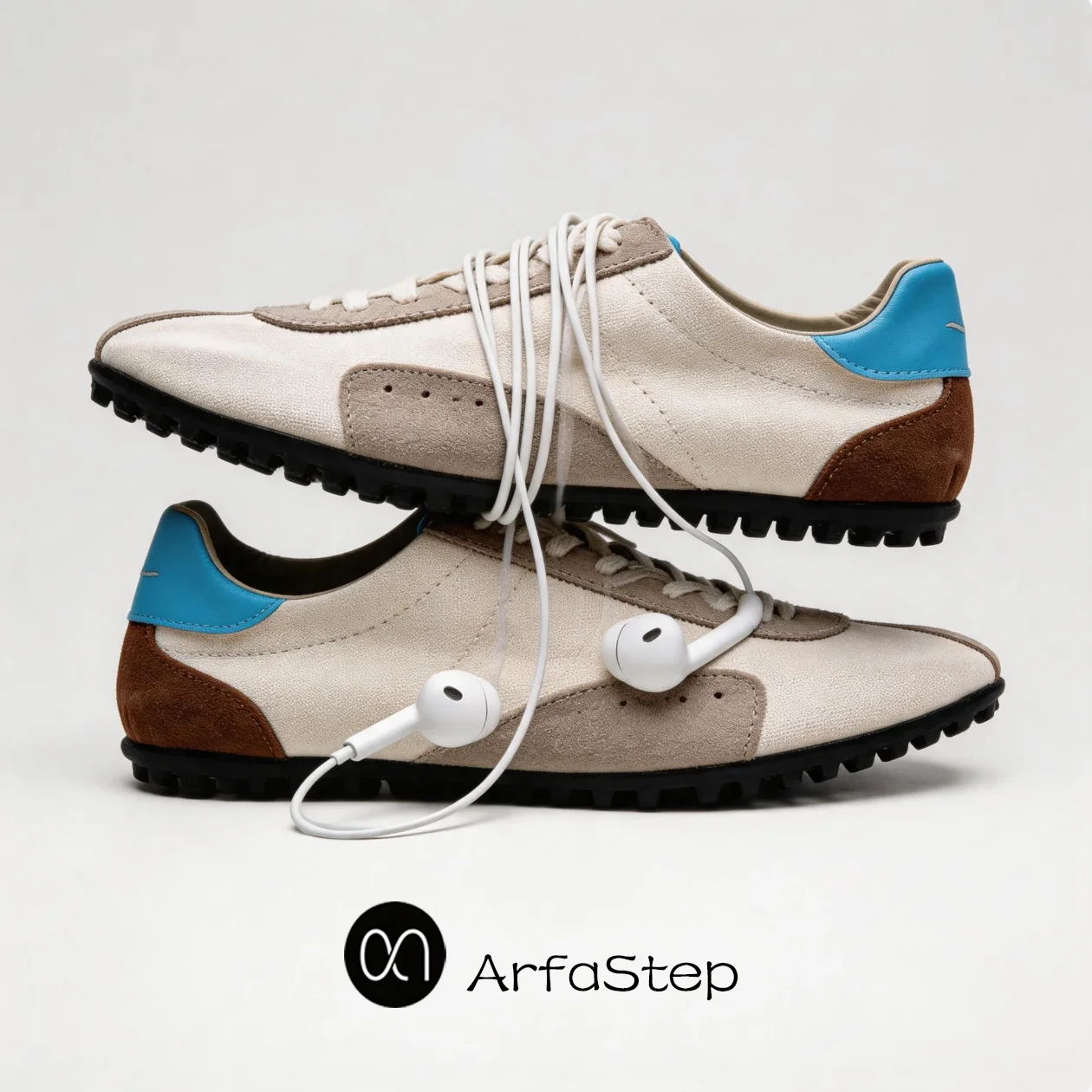 

ArfaStep Beige Blue Retro German Trainers Breathable Canvas Suede Casual Sneakers Lightweight Flat Shoes for Men Women