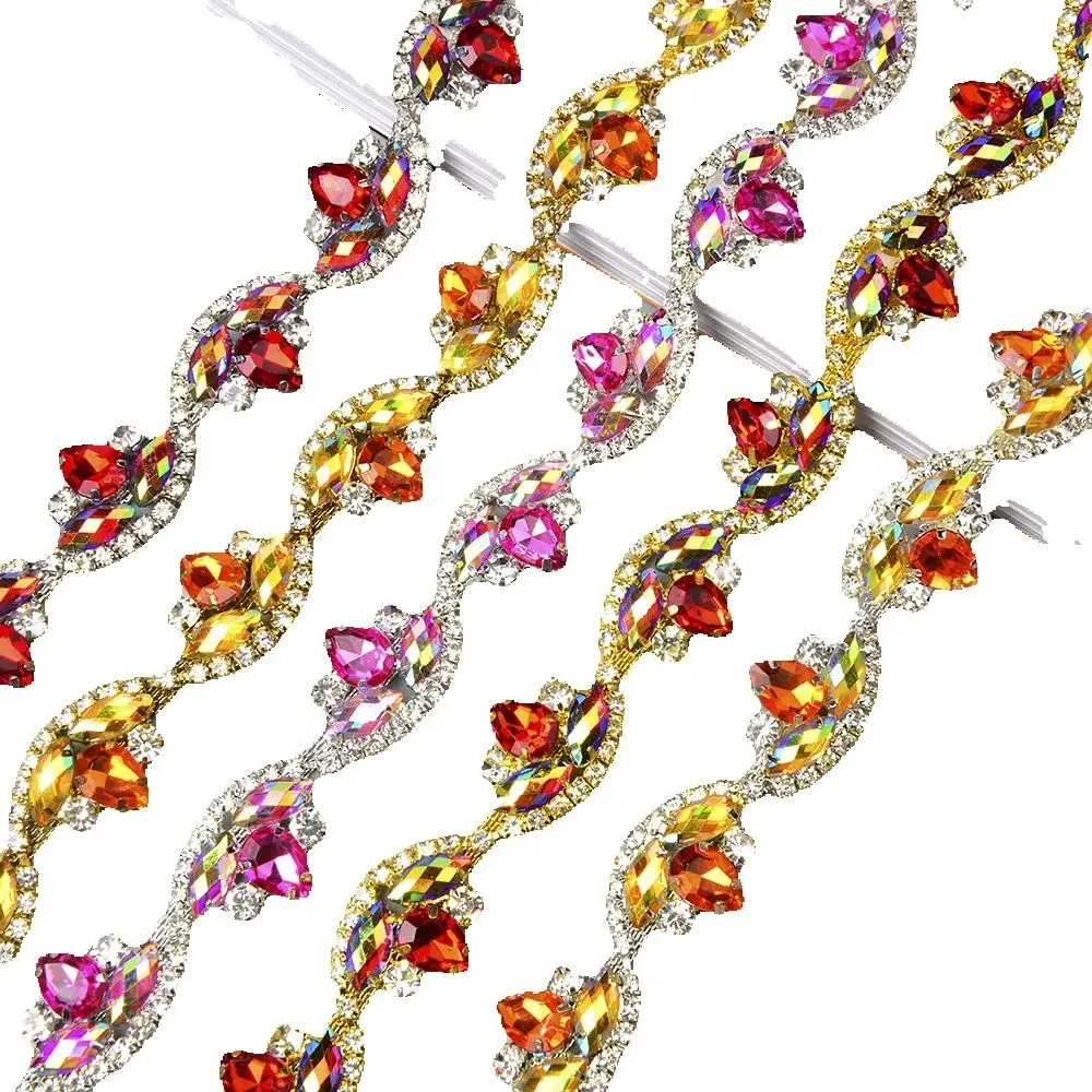 

Flower Rhinestone Claw Chain Water Drop Diamond Banding Crystal Cup Chain Trim Diy Headband Wedding Dress Accessoriesin