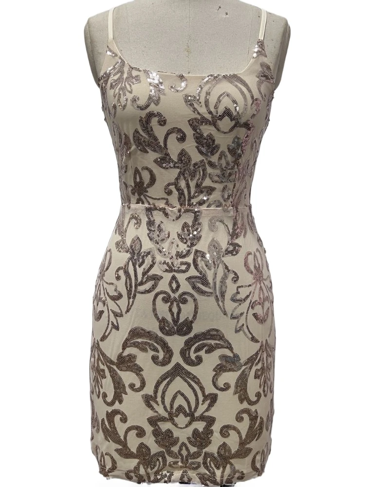 

Sexy Backless Spaghetti Straps Sequined Flowers Short Party Dress