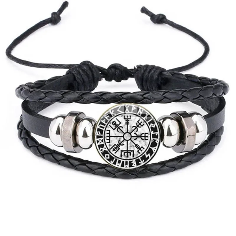 Vintage Viking Compass Trinity Bracelet Nordic Rune Odin Pattern Punk Leather Bracelet Fashion Men'S Jewelry Amulet Gift