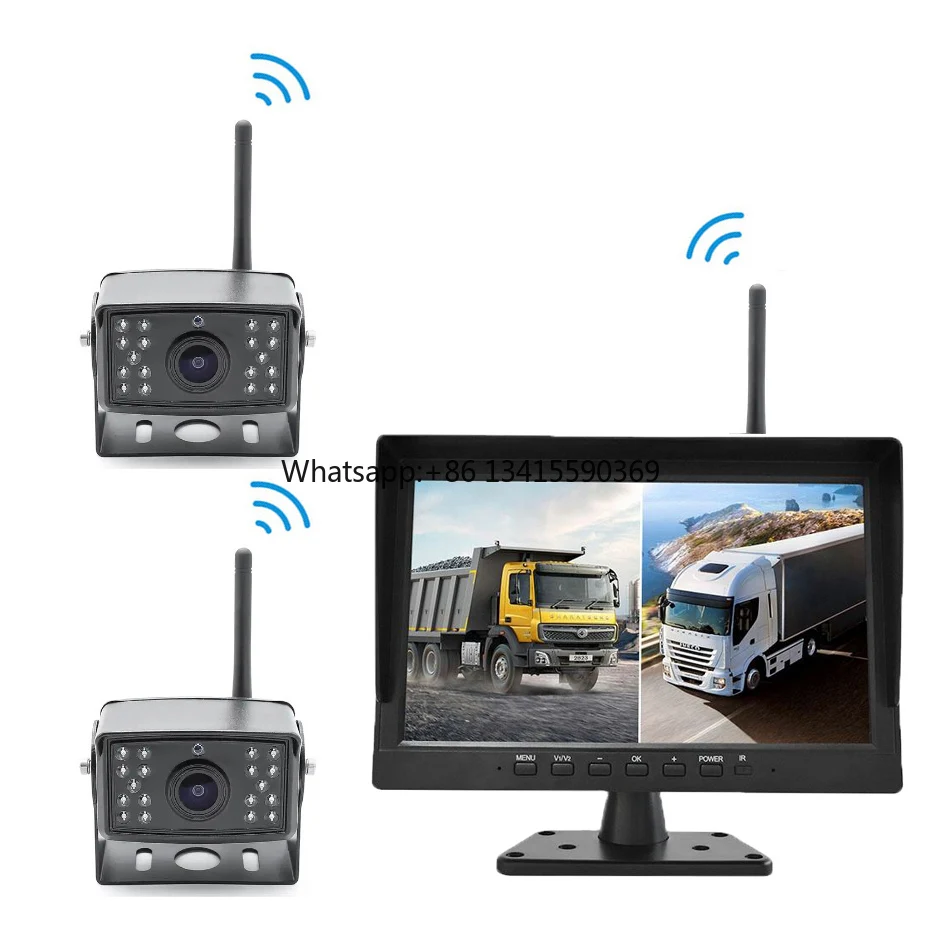 

Беспроводная камера 1080P HD для грузовиков, 2-канальные 10,1-дюймовые резервные мониторы и задний вид, водонепроницаемая функция