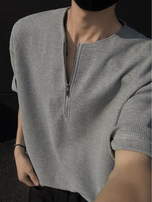

Мужская футболка Henry Collar с молнией, короткий рукав, летняя, повседневная, модная, свободного кроя, дышащая, легкая, цветная