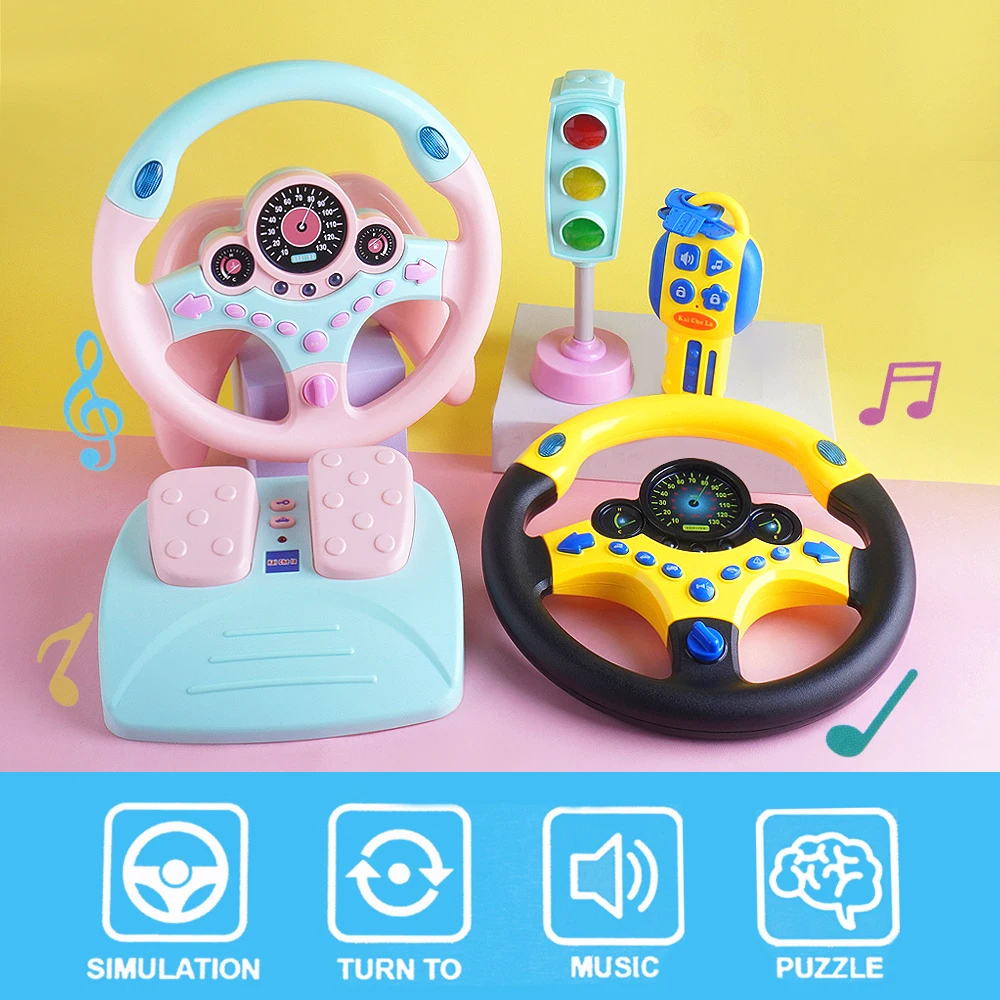 Eletric Steering Wheel Toy With Light Sound For Kids Early Education Portable Accelerator Pedal Traffic Light Driving Vocal Toys