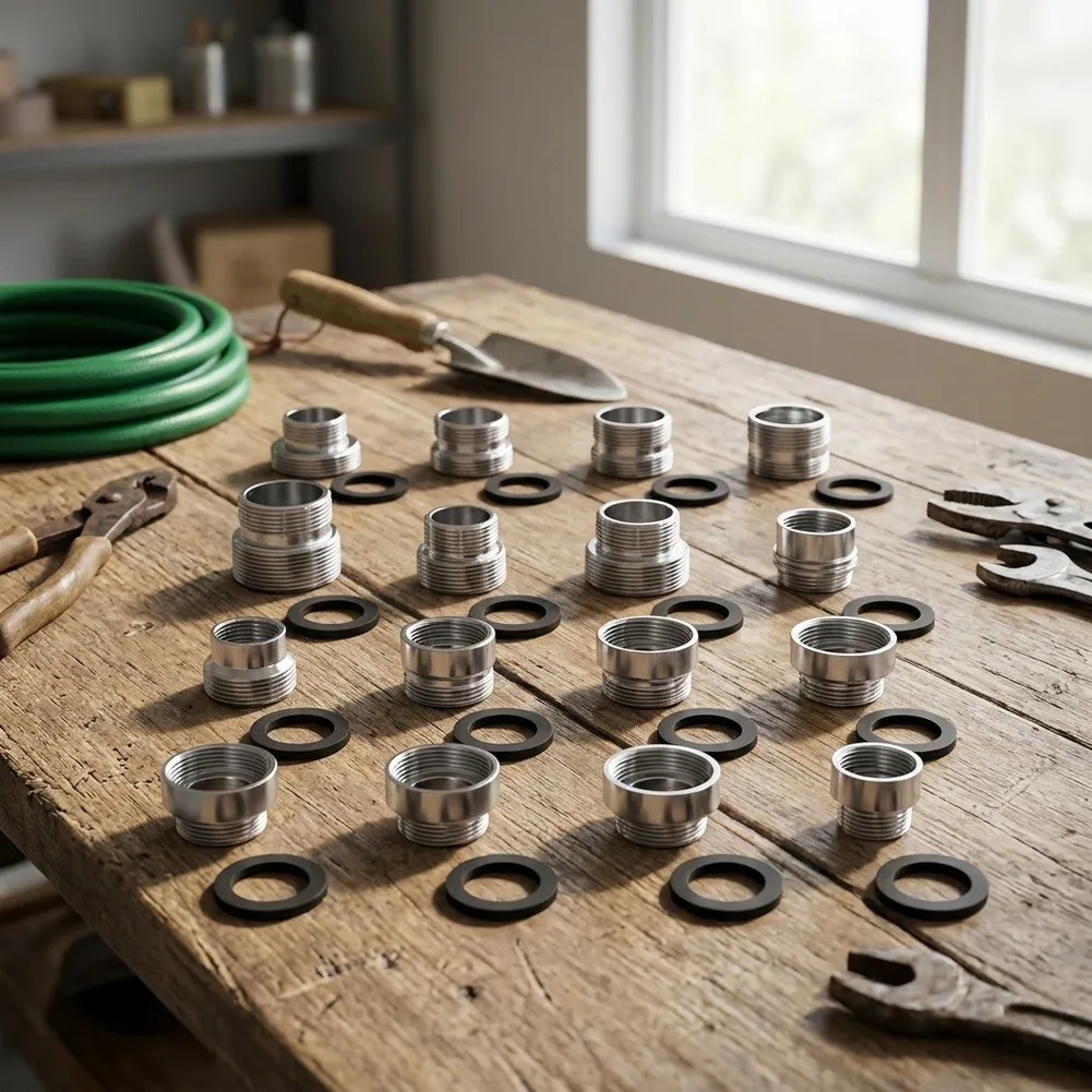 16 Piece Faucet Adapter Set with Sealing Rings for Kitchen Garden Hose Connection Copper Material Silver Finish
