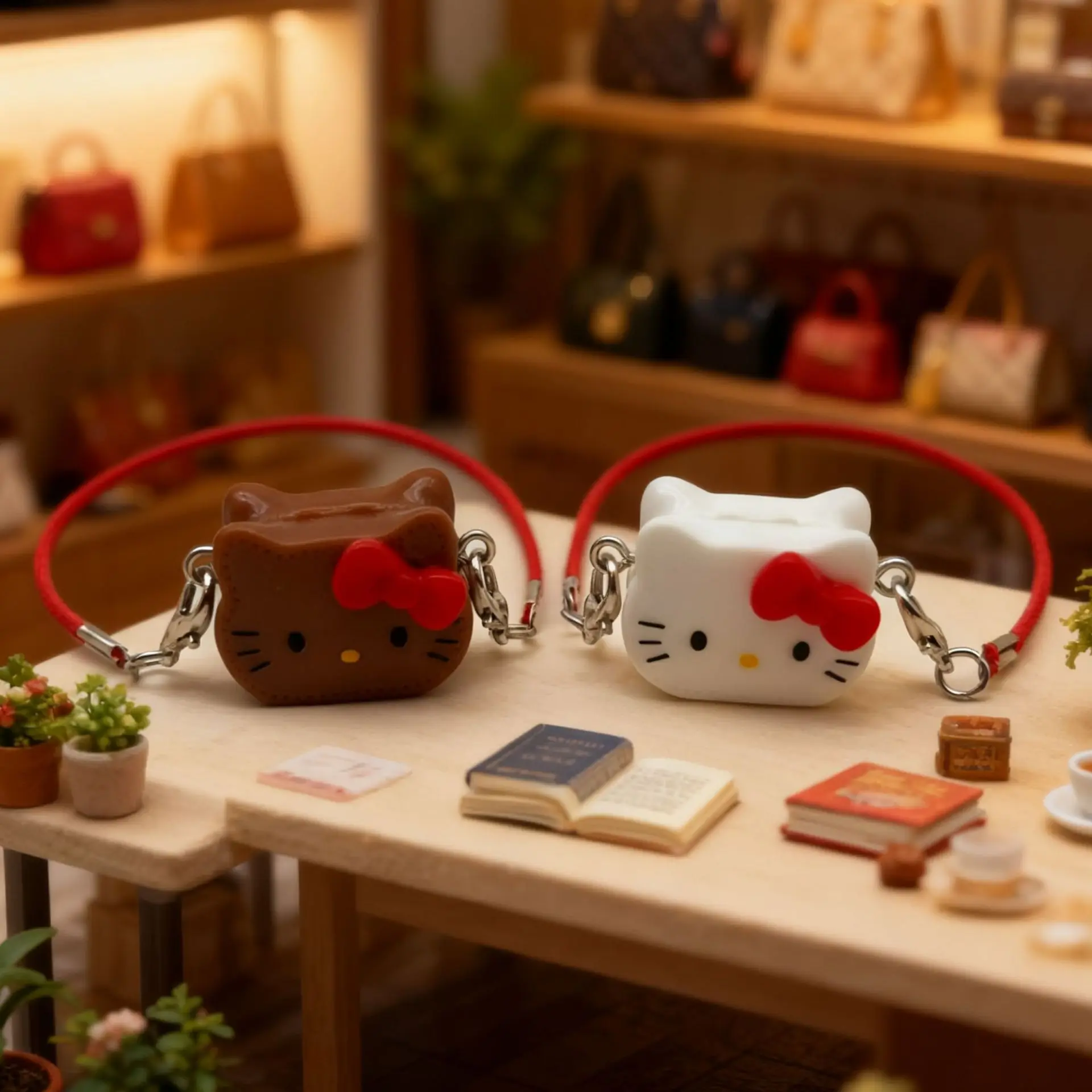 Anime Hello Kitty Mini KT Shoulder Bag Simulation Pendant Miniature Jewelry Ornaments Doll House Landscaping Cute Keychain Gifts view 4