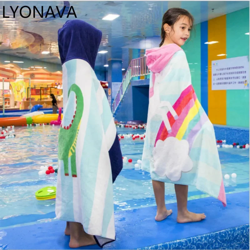 Baby Bath Towel Beach Children Hooded Cotton Cloak Kids Unicorn Shark Dinosaur Pattern Cartoon Towel for Boys Girls