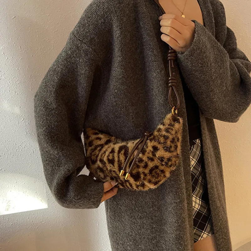 

Small Leopard Faux Fur Shoulder Bags For Women 2024 Y2K Winter Fashion Crossbody Bags New Females Luxury Handbags And Purse