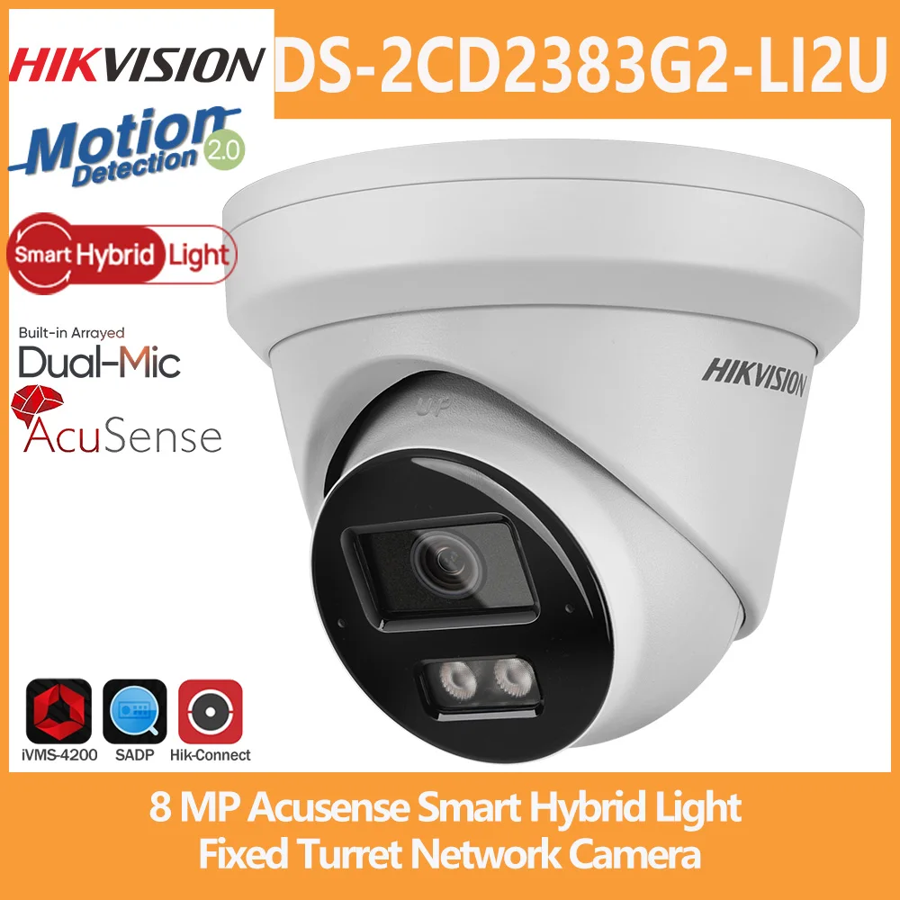 Hikvision 8MP IP Camera DS-2CD2383G2-LI2U Smart Hybrid Light Acusense Built-in Arrayed Dual Mic Colorful Turret Network Camera