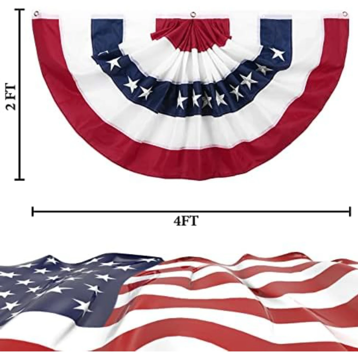 2 Pack American Fan Bunting for Outside 2 x 4 FT American Pleated Fan Flag,American Flag Bunting Patriotic Decorations Bunting Flags for Outdoor Yard Party,Presidents Day Decorations Flags - view 4