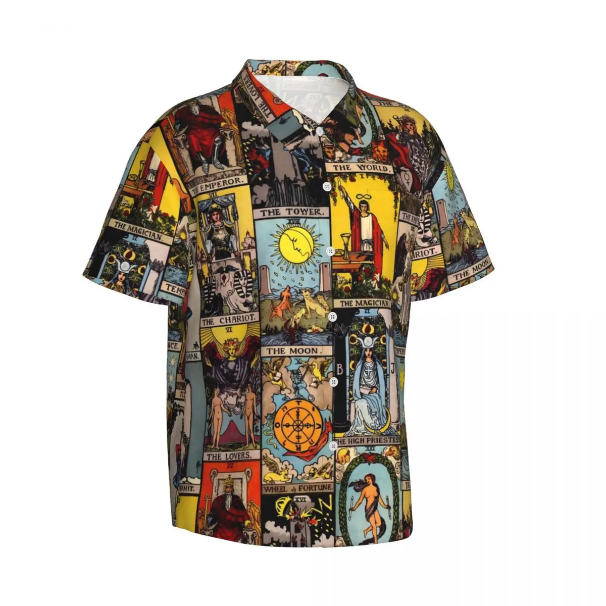 Tarot Hawaiian Shirt Men Beach A Major Arcana Print Casual Shirts Short Sleeve Breathable Design Novelty Oversize Blouses