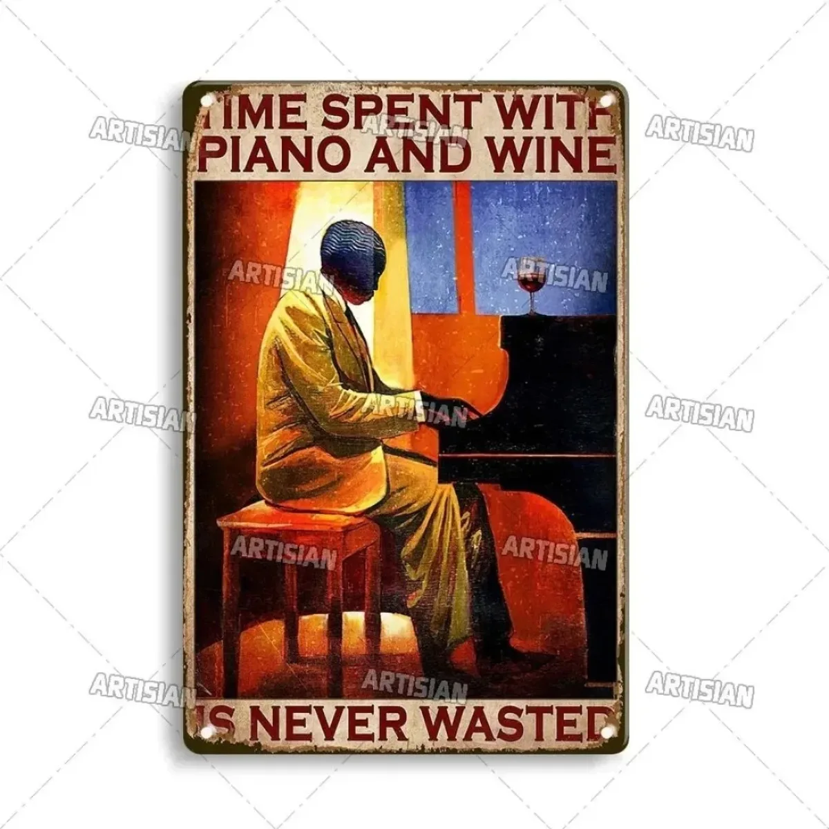 لوحة معدنية عتيقة لديكور الحائط - لافتة بيانو من القصدير للبار والمقهى #4