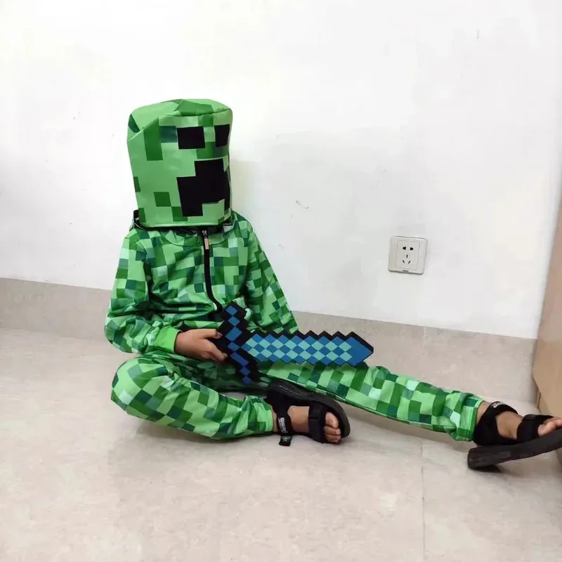 เด็กฮาโลวีน Creepersw อะนิเมะสีเขียว Cos เครื่องแต่งกายตลก Jumpsuits Hoodie Sweatshirt วันเกิด Party เสื้ออะนิเมะ Outweart + LED