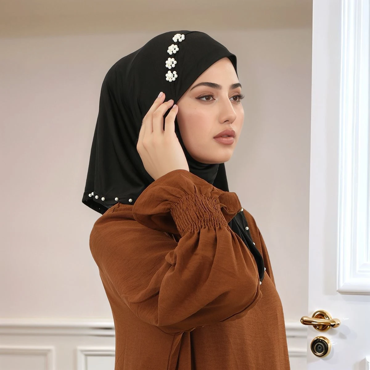 

Мусульманский мгновенный хиджаб, жемчуг, модальный женский внутренний шарф, мягкий однотонный шарф под кепкой, мгновенный шарф, головной платок на подбородке, исламский тюрбан