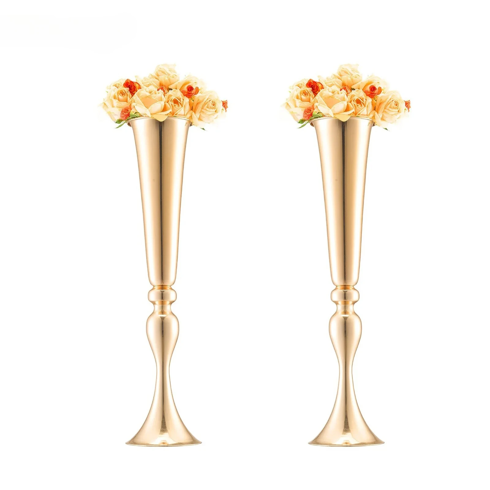 

SIHAO 2pcs Wedding Vase Set of 2 Metal Gold High 56cm/22.05 Inch Small Table Flowers