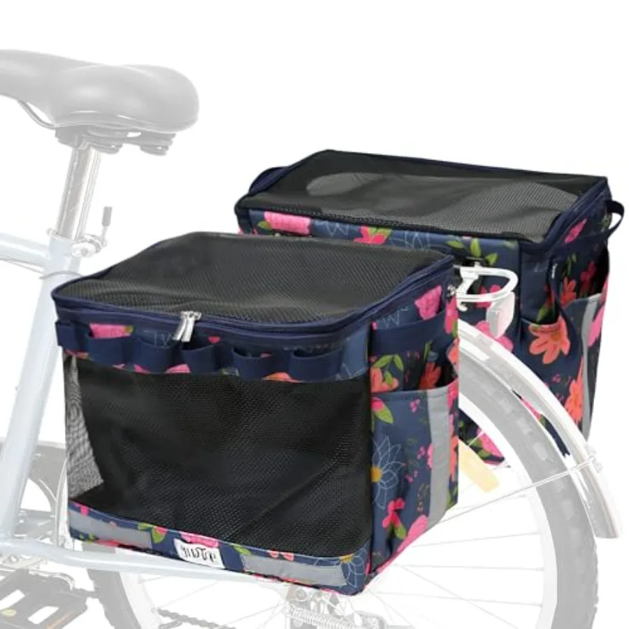 

2 Pack Bike Basket for Women, 20L Bicycle Rear Rack Pannier, Foldable Breathable Grocery Bag with Reflective Strip for Commutin