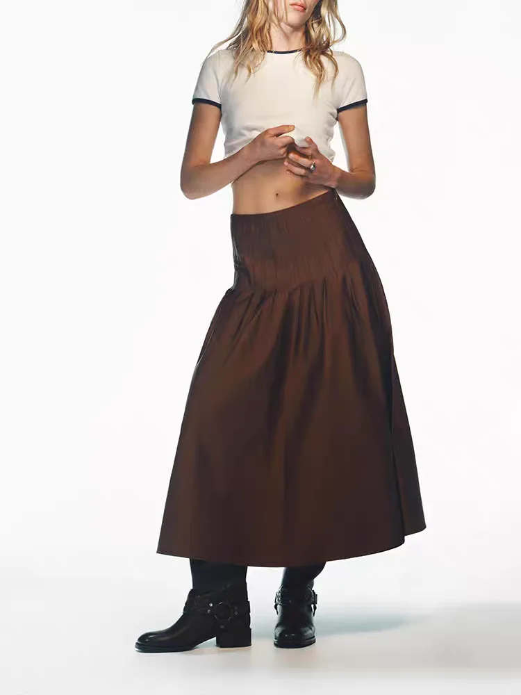 

Весна 2026: Новая женская плиссированная юбка миди с высокой талией, А-силуэт, свободный крой, из регенерированного целлюлозного волокна (без искусственных добавок)