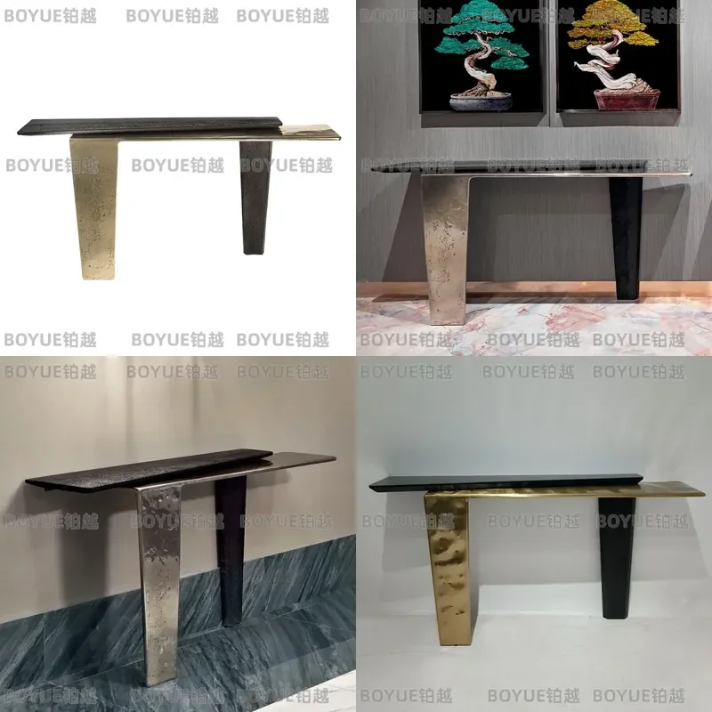 Italian Light Luxury Solid Wood Console Table Modern Retro Hammered Art Entryway Hallway Decor High End Wall Mounted